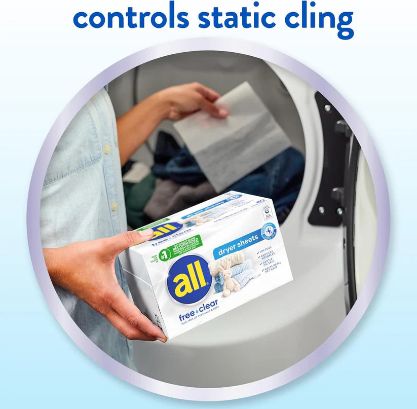 Fabric Softener Dryer Sheets for Sensitive Skin, Free Clear, 195 Count