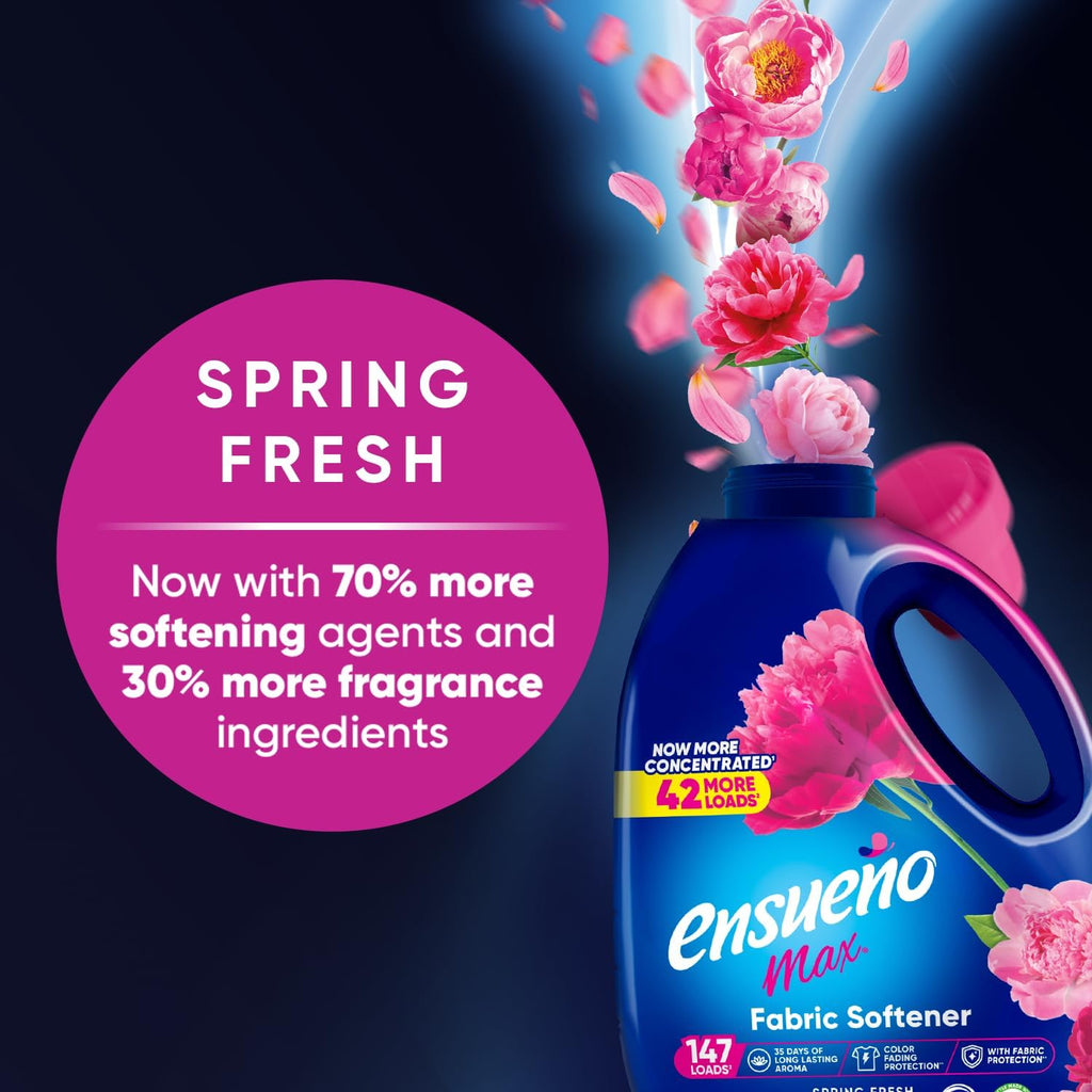 Max Liquid Fabric Softener - Spring Fresh Scent - 125 Fl Oz - Color-Safe Fabric Softener Liquid - Softens 147 Loads - Reduces Wrinkles & Static