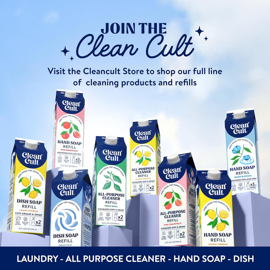 Dish Soap Liquid Refill (32Oz, 1 Pack) - Plant Based Cleaning Power - Dish Soap That Cuts Grease & Grime - Free of Harsh Chemicals - Uses 90% Less Plastic - Lemon Verbena