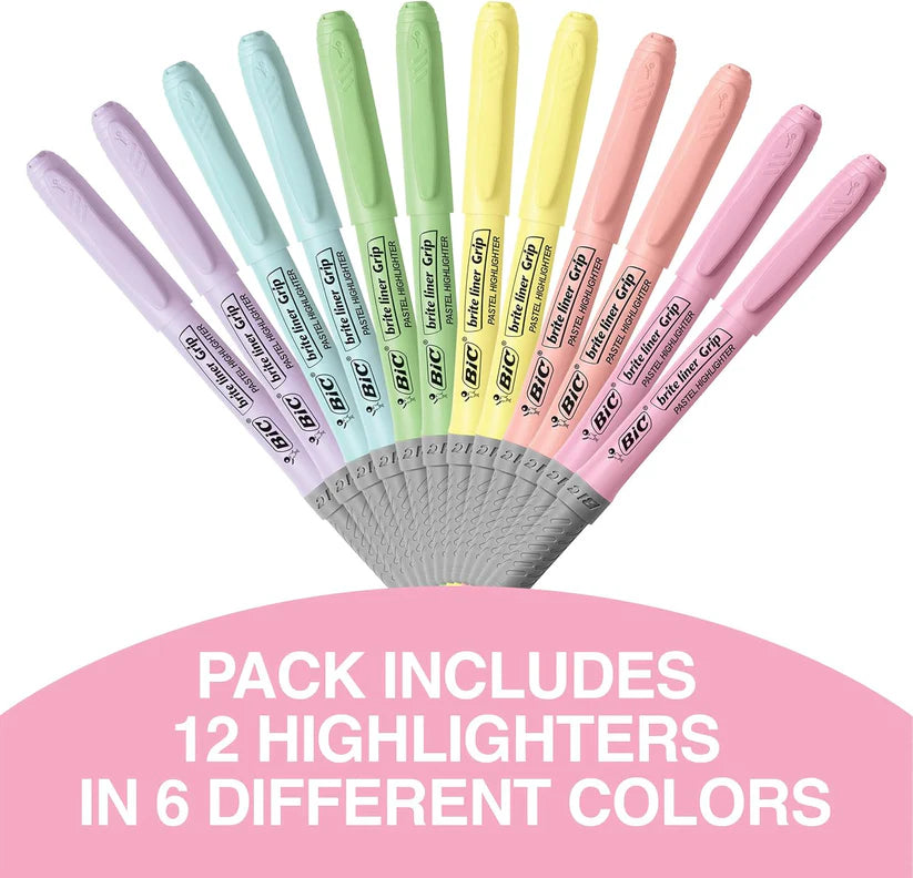 Brite Liner Grip Pastel Highlighter Set, Chisel Tip, 12-Count Pack of ...